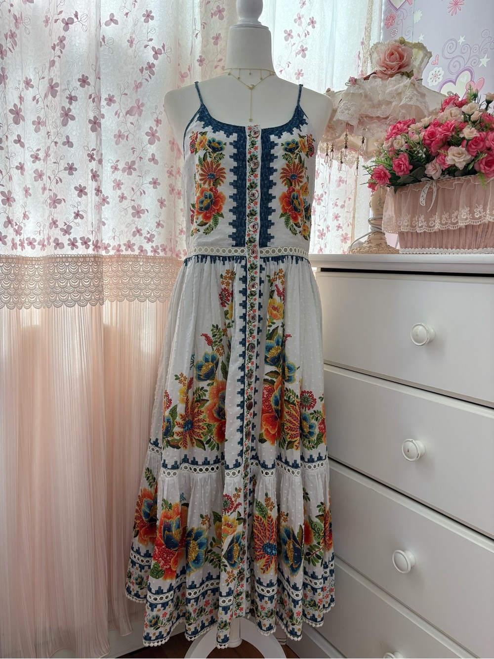 Farm Rio Delicate Garden A-Line Cotton Dress - Picture 3 of 8